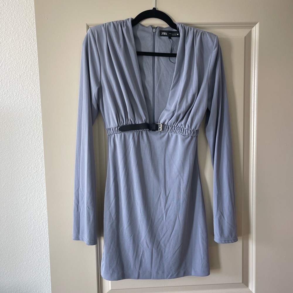 Zara Women's Soft Blue Long Sleeve Dress